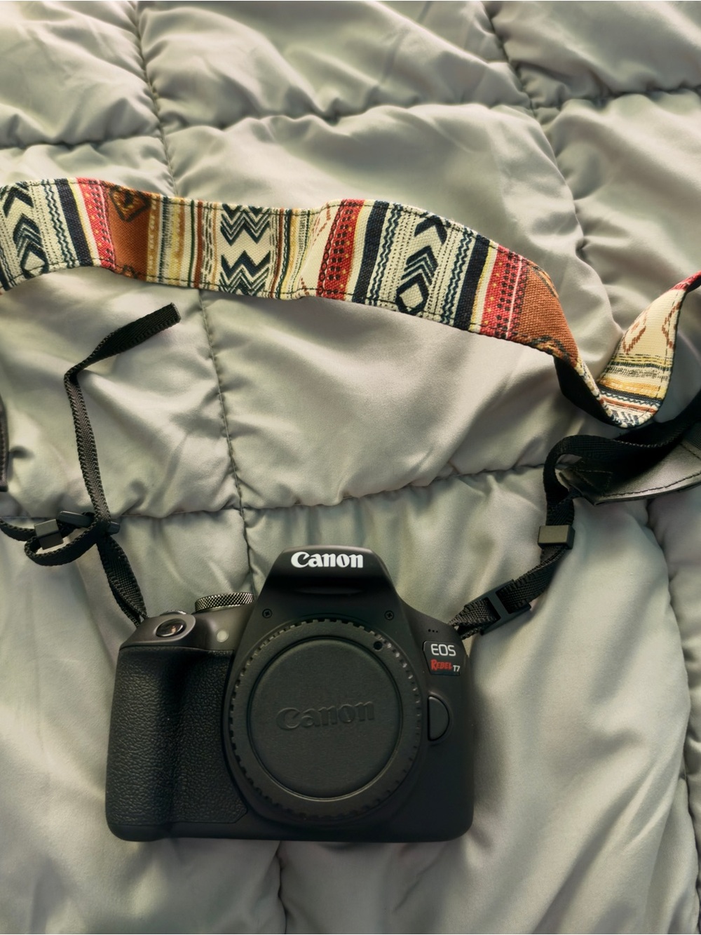 Canon EOS Rebel T7DSLR Camera Body with Patterned Multi-Color Strap - Black